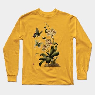 Butterfly and Orchid, Traditional Eastern Asian Style Long Sleeve T-Shirt